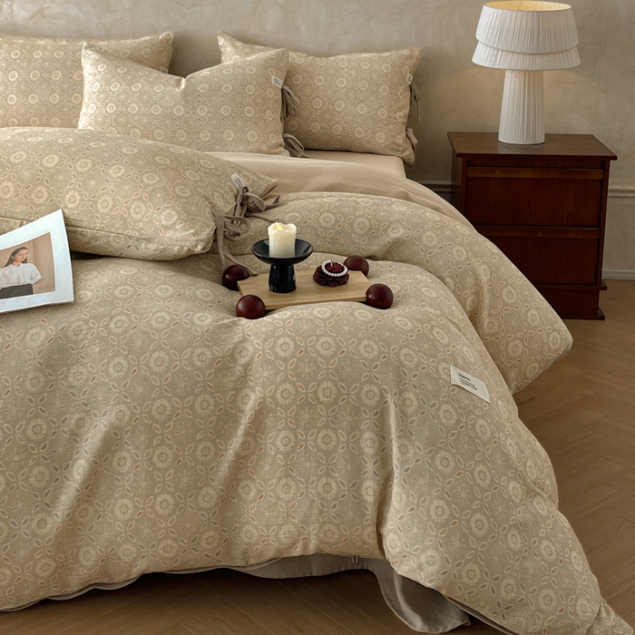 91家纺网 家纺一手货源 找家纺 禾时 2026新款棉麻印花工艺款四件套 卡丽奥