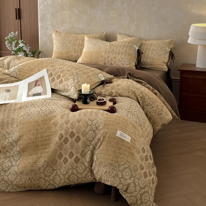 91家纺网 家纺一手货源 找家纺 禾时 2026新款棉麻印花工艺款四件套 凯斯