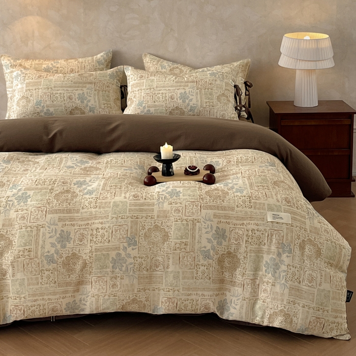 91家纺网 家纺一手货源 找家纺 禾时 2026新款棉麻印花工艺款四件套 贝伦