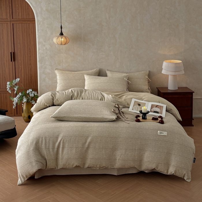 91家纺网 家纺一手货源 找家纺 禾时 2026新款棉麻印花工艺款四件套 菲丽斯