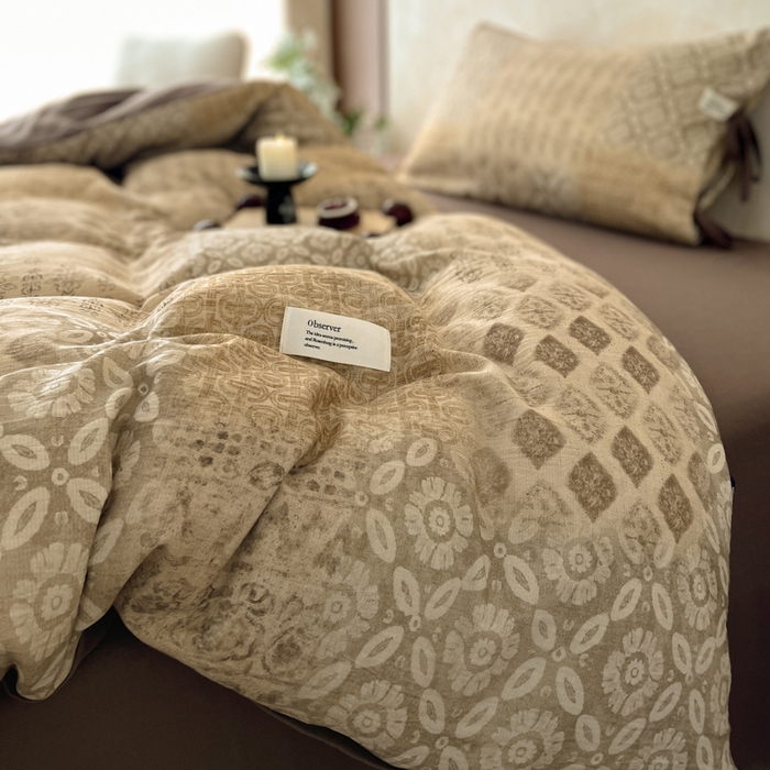 91家纺网 家纺一手货源 找家纺 禾时 2026新款棉麻印花工艺款四件套 凯斯