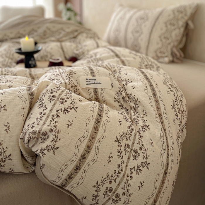 91家纺网 家纺一手货源 找家纺 禾时 2026新款棉麻印花工艺款四件套 万妮娅