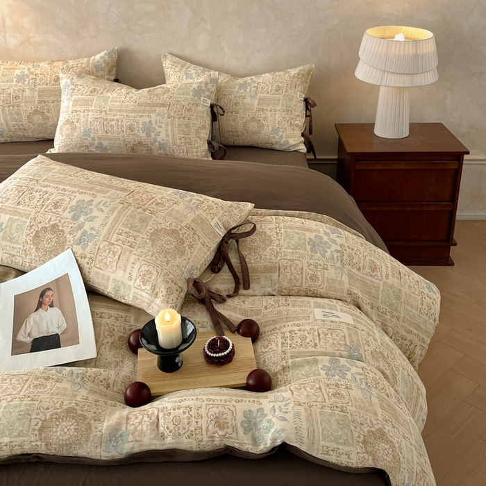 91家纺网 家纺一手货源 找家纺 禾时 2026新款棉麻印花工艺款四件套 贝伦