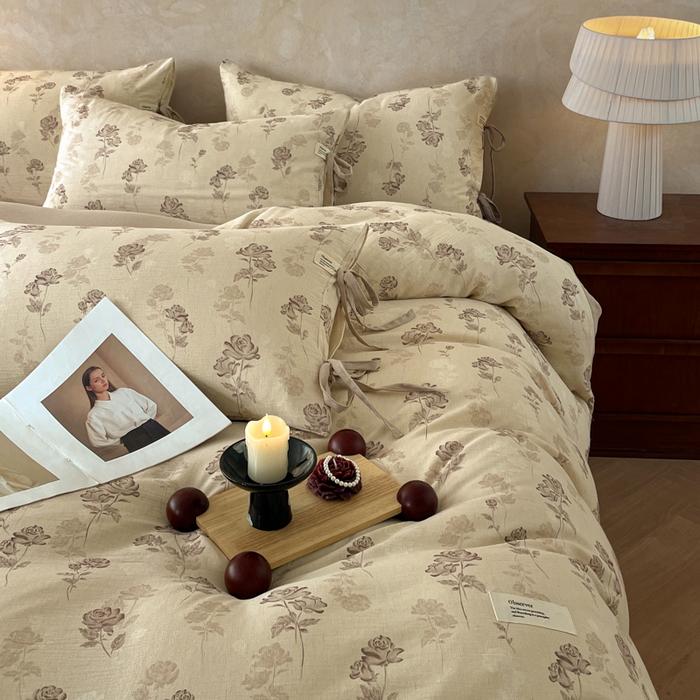 91家纺网 家纺一手货源 找家纺 禾时 2026新款棉麻印花工艺款四件套 朵丽娅