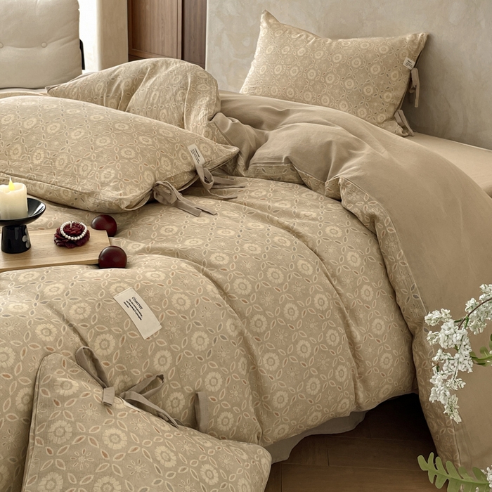 91家纺网 家纺一手货源 找家纺 禾时 2026新款棉麻印花工艺款四件套 卡丽奥