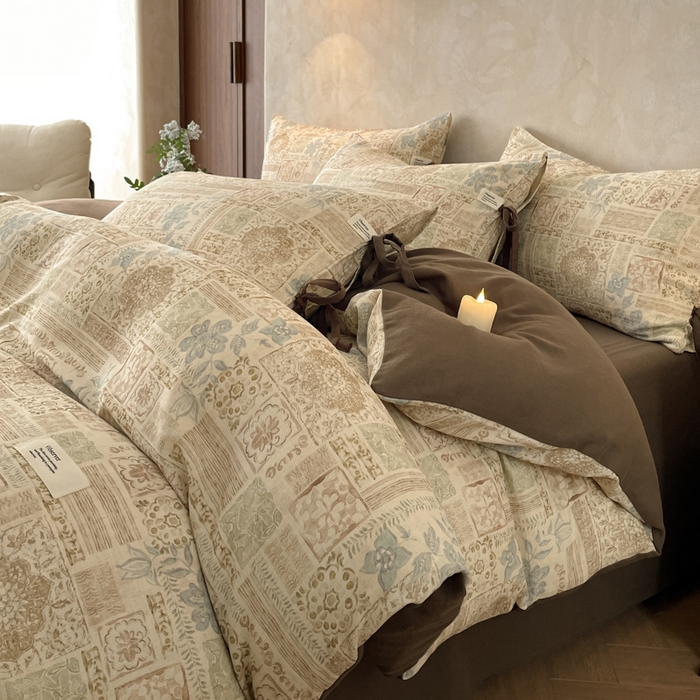 91家纺网 家纺一手货源 找家纺 禾时 2026新款棉麻印花工艺款四件套 贝伦