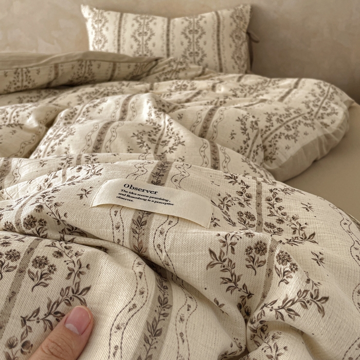 91家纺网 家纺一手货源 找家纺 禾时 2026新款棉麻印花工艺款四件套 万妮娅