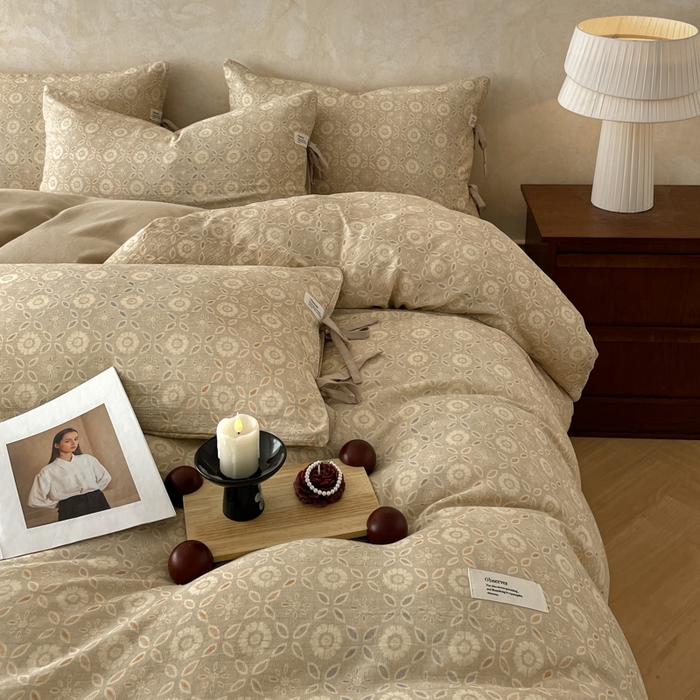 91家纺网 家纺一手货源 找家纺 禾时 2026新款棉麻印花工艺款四件套 卡丽奥