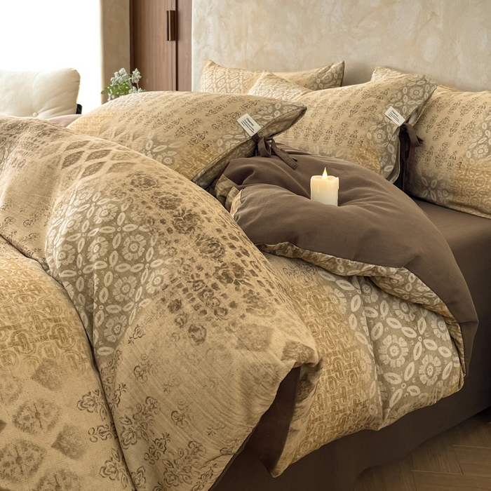 91家纺网 家纺一手货源 找家纺 禾时 2026新款棉麻印花工艺款四件套 凯斯