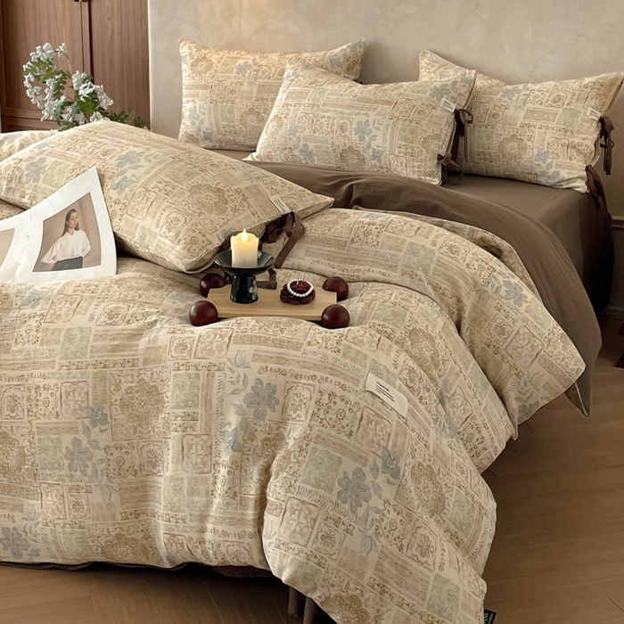 91家纺网 家纺一手货源 找家纺 禾时 2026新款棉麻印花工艺款四件套 贝伦