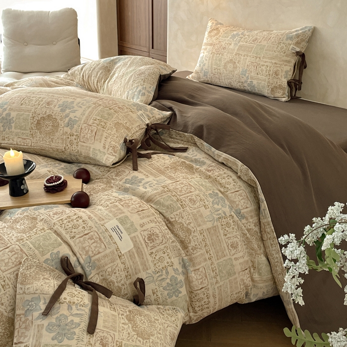 91家纺网 家纺一手货源 找家纺 禾时 2026新款棉麻印花工艺款四件套 贝伦