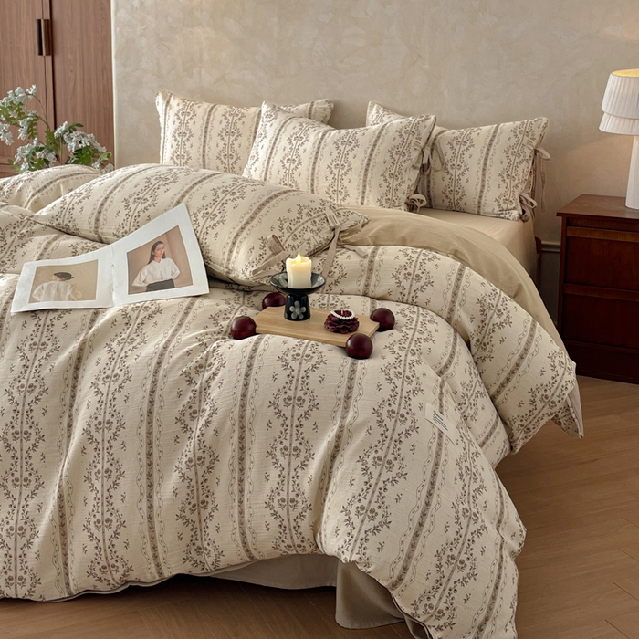 91家纺网 家纺一手货源 找家纺 禾时 2026新款棉麻印花工艺款四件套 万妮娅