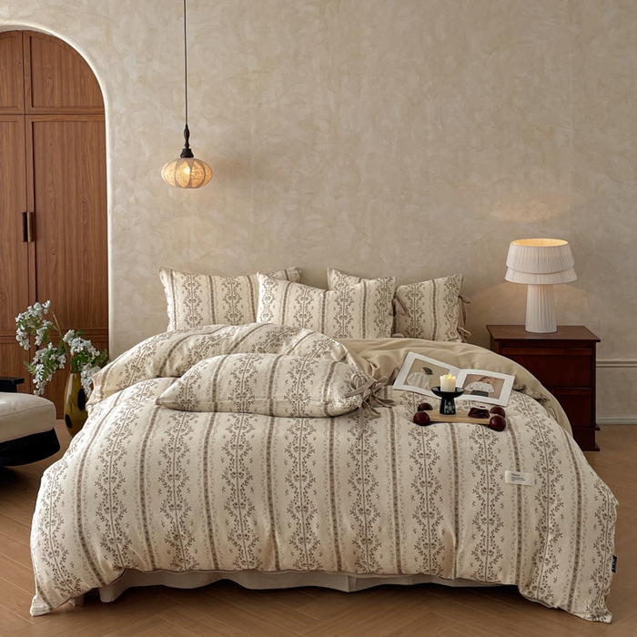 91家纺网 家纺一手货源 找家纺 禾时 2026新款棉麻印花工艺款四件套 万妮娅