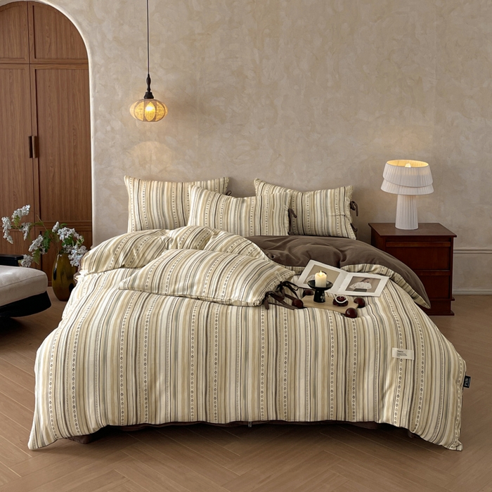 91家纺网 家纺一手货源 找家纺 禾时 2026新款棉麻印花工艺款四件套 娜奥米