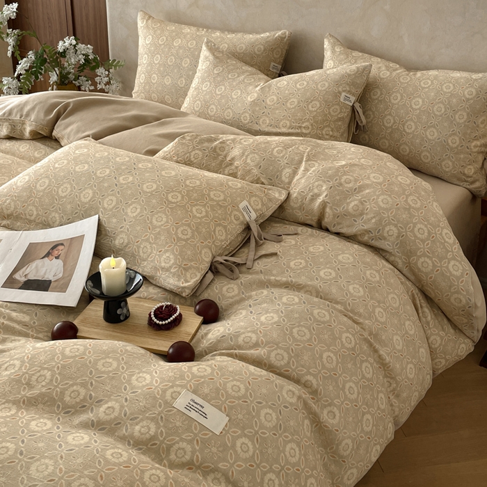 91家纺网 家纺一手货源 找家纺 禾时 2026新款棉麻印花工艺款四件套 卡丽奥