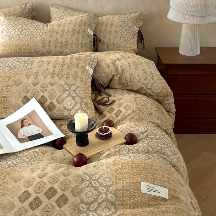 91家纺网 家纺一手货源 找家纺 禾时 2026新款棉麻印花工艺款四件套 凯斯