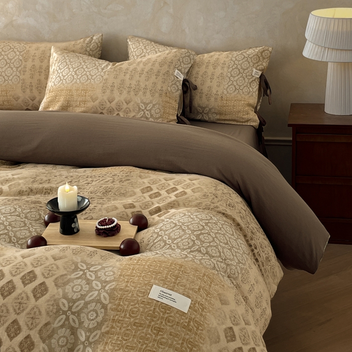 91家纺网 家纺一手货源 找家纺 禾时 2026新款棉麻印花工艺款四件套 凯斯