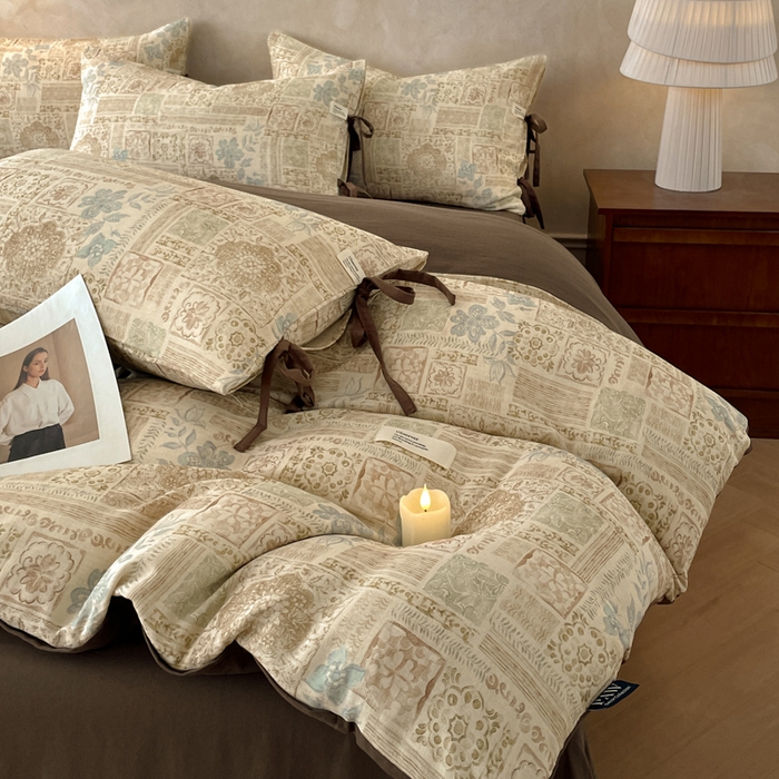 91家纺网 家纺一手货源 找家纺 禾时 2026新款棉麻印花工艺款四件套 贝伦