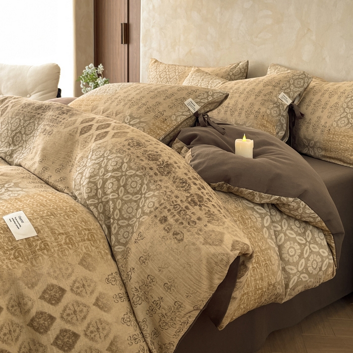 91家纺网 家纺一手货源 找家纺 禾时 2026新款棉麻印花工艺款四件套 凯斯