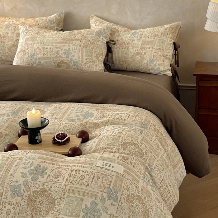 91家纺网 家纺一手货源 找家纺 禾时 2026新款棉麻印花工艺款四件套 贝伦