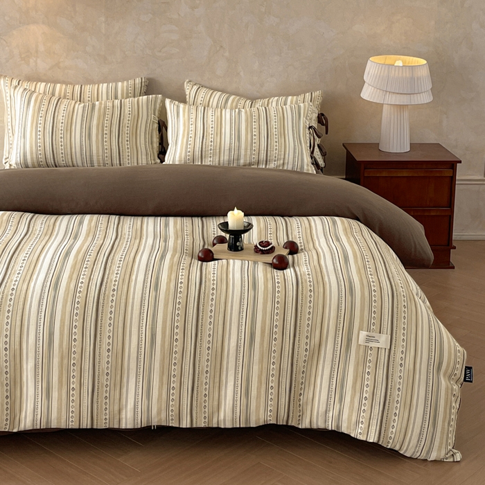 91家纺网 家纺一手货源 找家纺 禾时 2026新款棉麻印花工艺款四件套 娜奥米