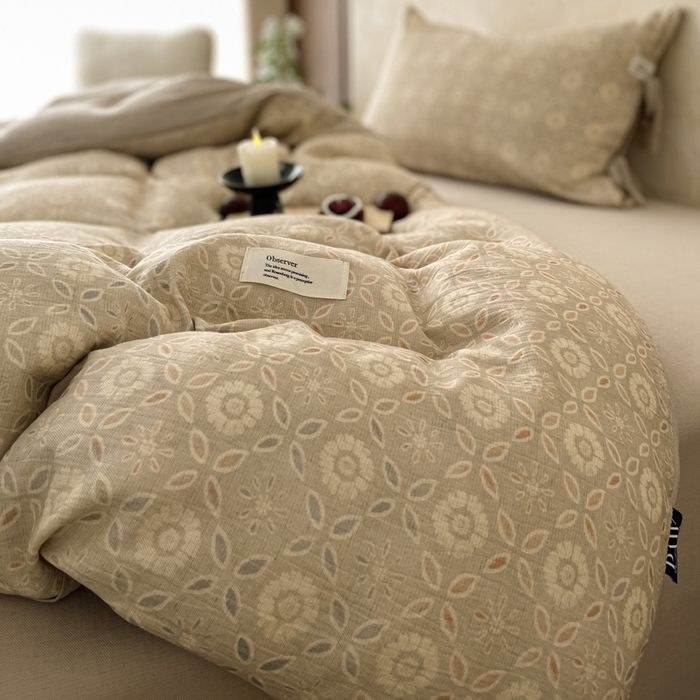 91家纺网 家纺一手货源 找家纺 禾时 2026新款棉麻印花工艺款四件套 卡丽奥