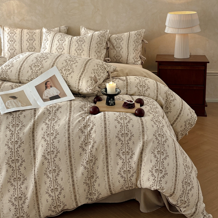 91家纺网 家纺一手货源 找家纺 禾时 2026新款棉麻印花工艺款四件套 万妮娅