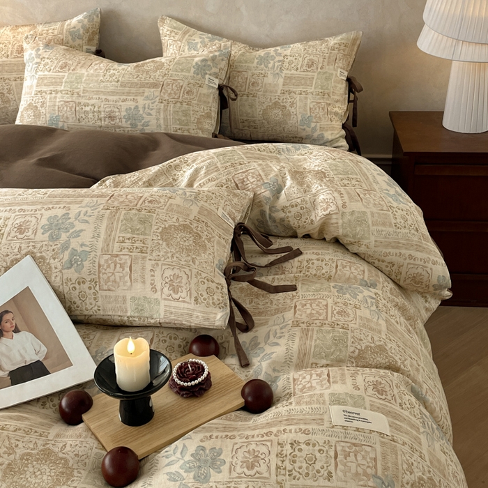 91家纺网 家纺一手货源 找家纺 禾时 2026新款棉麻印花工艺款四件套 贝伦