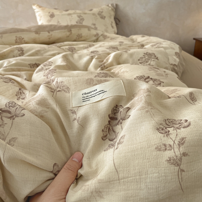 91家纺网 家纺一手货源 找家纺 禾时 2026新款棉麻印花工艺款四件套 朵丽娅