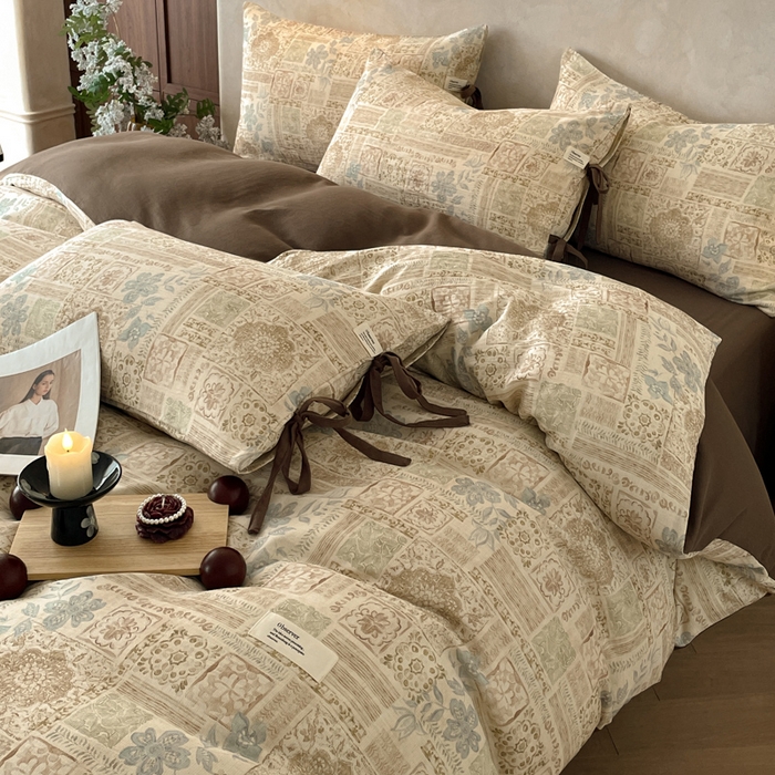 91家纺网 家纺一手货源 找家纺 禾时 2026新款棉麻印花工艺款四件套 贝伦