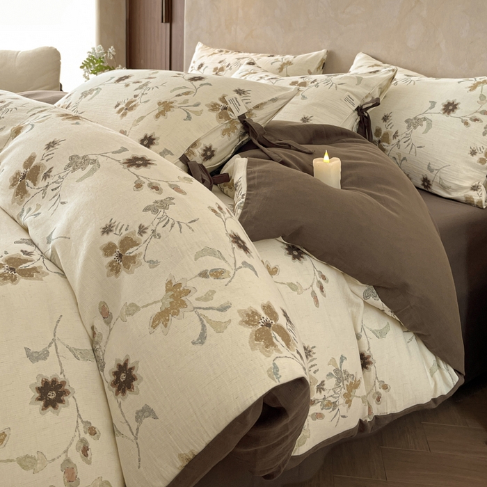 91家纺网 家纺一手货源 找家纺 禾时 2026新款棉麻印花工艺款四件套 布兰达