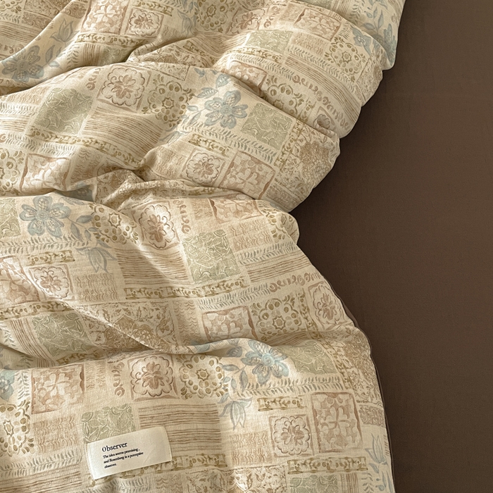 91家纺网 家纺一手货源 找家纺 禾时 2026新款棉麻印花工艺款四件套 贝伦