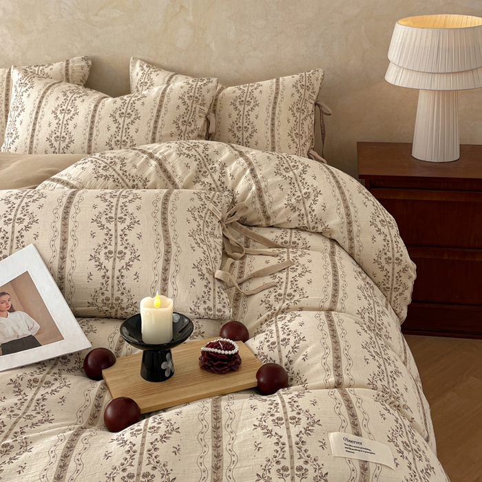 91家纺网 家纺一手货源 找家纺 禾时 2026新款棉麻印花工艺款四件套 万妮娅