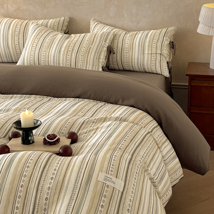 91家纺网 家纺一手货源 找家纺 禾时 2026新款棉麻印花工艺款四件套 娜奥米