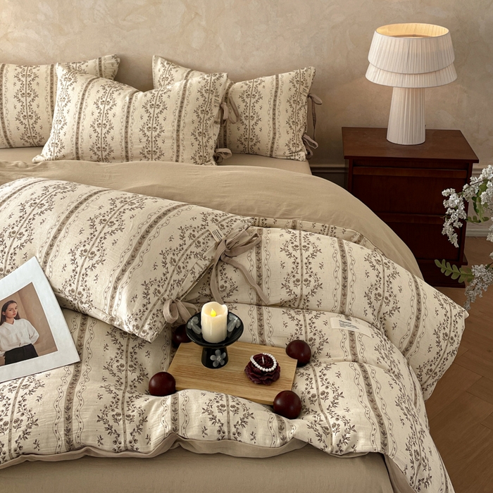 91家纺网 家纺一手货源 找家纺 禾时 2026新款棉麻印花工艺款四件套 万妮娅