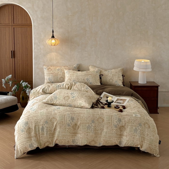 91家纺网 家纺一手货源 找家纺 禾时 2026新款棉麻印花工艺款四件套 贝伦