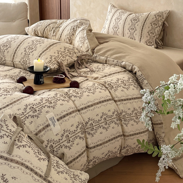 91家纺网 家纺一手货源 找家纺 禾时 2026新款棉麻印花工艺款四件套 万妮娅