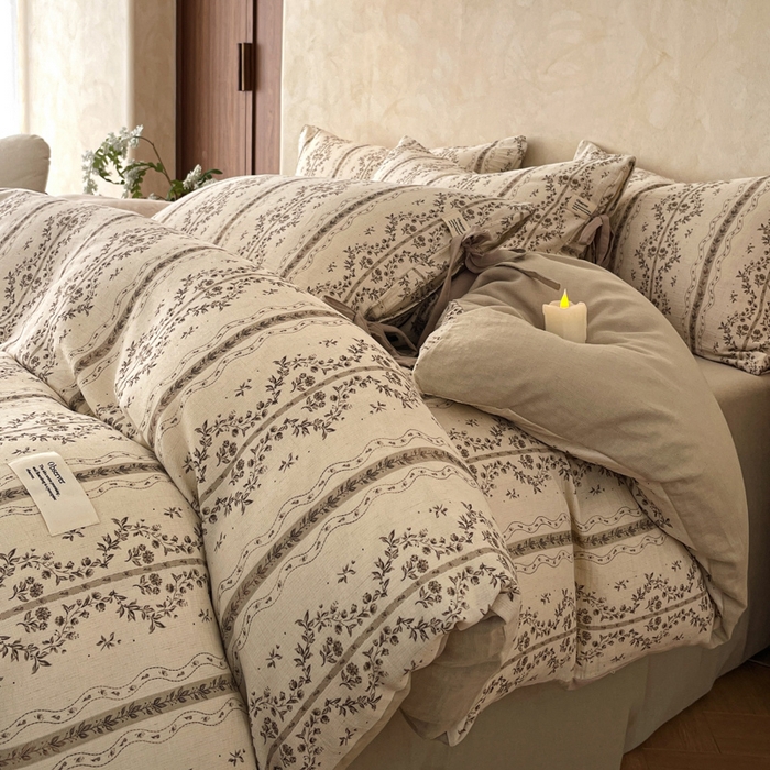 91家纺网 家纺一手货源 找家纺 禾时 2026新款棉麻印花工艺款四件套 万妮娅