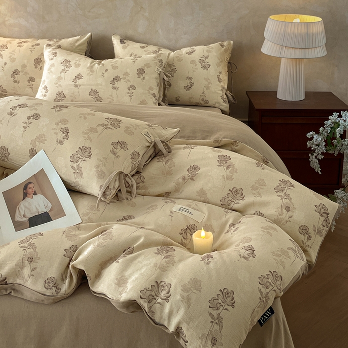 91家纺网 家纺一手货源 找家纺 禾时 2026新款棉麻印花工艺款四件套 朵丽娅