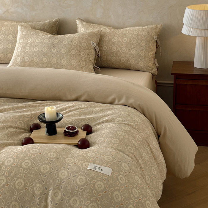 91家纺网 家纺一手货源 找家纺 禾时 2026新款棉麻印花工艺款四件套 卡丽奥