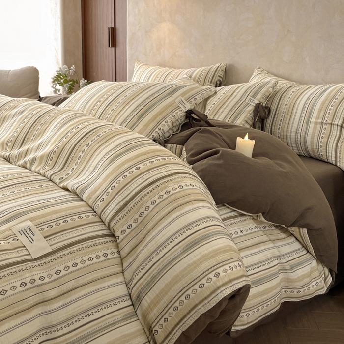 91家纺网 家纺一手货源 找家纺 禾时 2026新款棉麻印花工艺款四件套 娜奥米