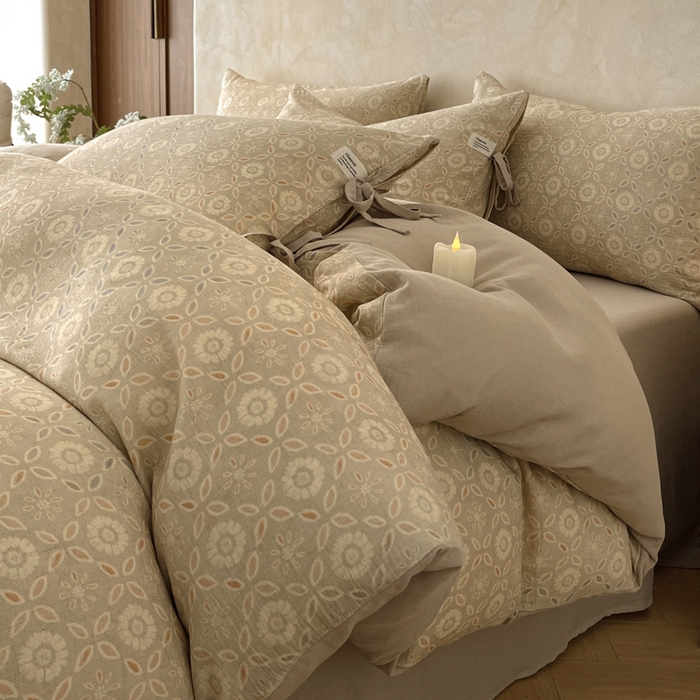 91家纺网 家纺一手货源 找家纺 禾时 2026新款棉麻印花工艺款四件套 卡丽奥