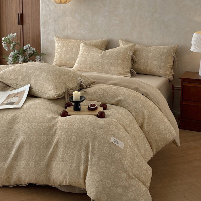 91家纺网 家纺一手货源 找家纺 禾时 2026新款棉麻印花工艺款四件套 卡丽奥