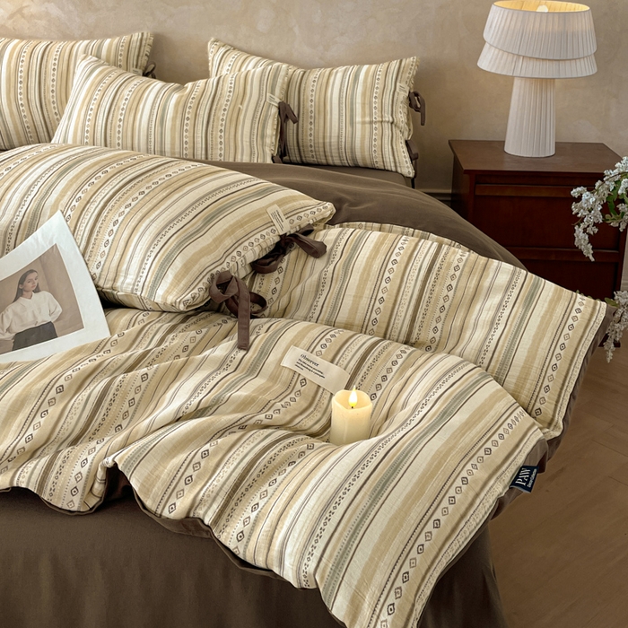 91家纺网 家纺一手货源 找家纺 禾时 2026新款棉麻印花工艺款四件套 娜奥米