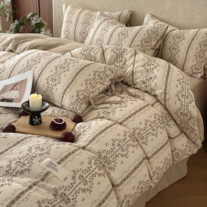 91家纺网 家纺一手货源 找家纺 禾时 2026新款棉麻印花工艺款四件套 万妮娅