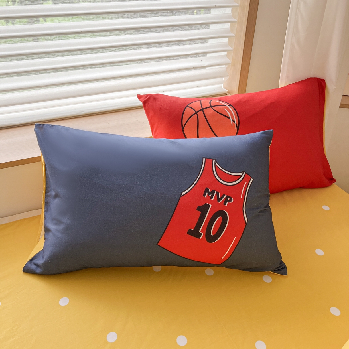 91家纺网 家纺一手货源 找家纺 孩子王 2025新款亲肤活性大版纯棉专版太空人卡通学生儿童宿舍四件套系列 灌篮少年