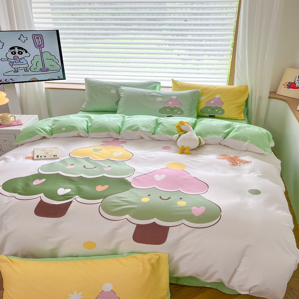 91家纺网 家纺一手货源 找家纺 孩子王 2025新款亲肤活性大版纯棉专版太空人卡通学生儿童宿舍四件套系列 发财树