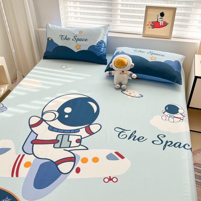 91家纺网 家纺一手货源 找家纺 孩子王家纺 2026新款卡通全棉纯棉专版太空人印花单床笠床笠单件单品床笠 星际征程