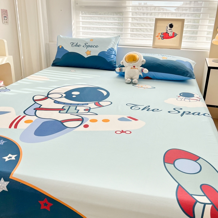 91家纺网 家纺一手货源 找家纺 孩子王家纺 2026新款卡通全棉纯棉专版太空人印花单床笠床笠单件单品床笠 星际征程