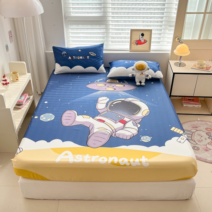 91家纺网 家纺一手货源 找家纺 孩子王家纺 2026新款卡通全棉纯棉专版太空人印花单床笠床笠单件单品床笠 银河漫游